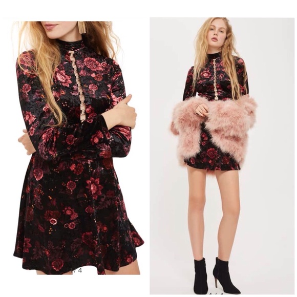 Topshop Dresses & Skirts - 🎈TOPSHOP* Ring Lace Up Floral Velvet Skater Dress
